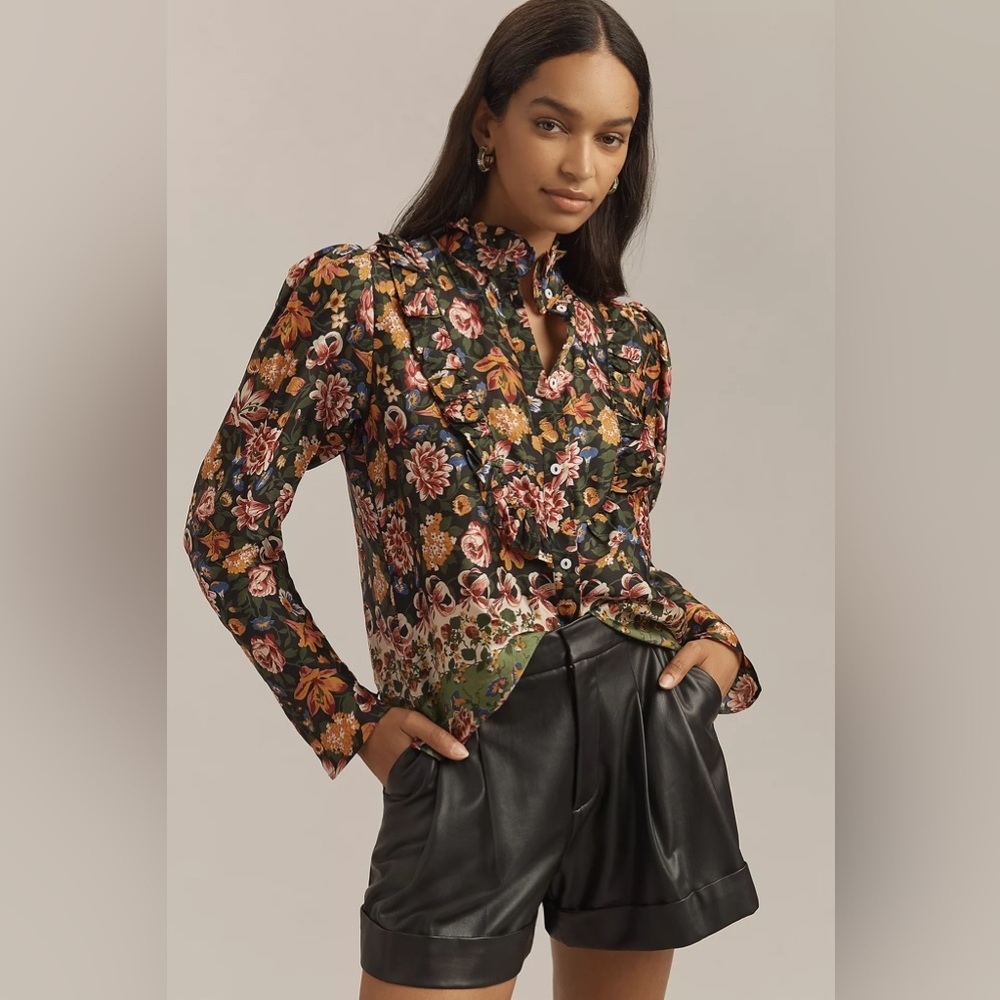 MILLIE Jolie Secret Garden Floral Ruffle Blouse M Tuckernuck Poetcore Academia - Picture 2 of 13